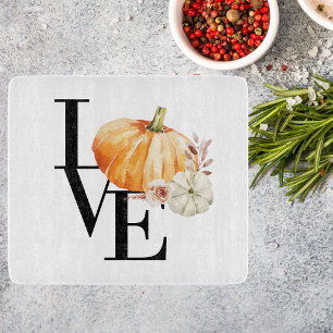 Modern Watercolor Orange Pumpkin With Love Schneidebrett