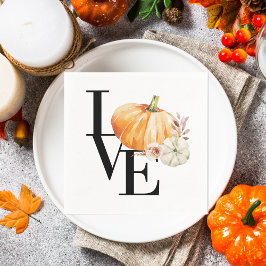 Modern Watercolor Orange Pumpkin With Love Serviette