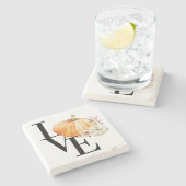 Modern Watercolor Orange Pumpkin With Love Steinuntersetzer (Seitenansicht)