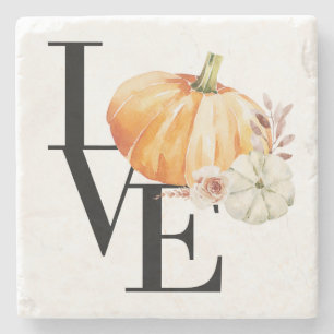 Modern Watercolor Orange Pumpkin With Love Steinuntersetzer