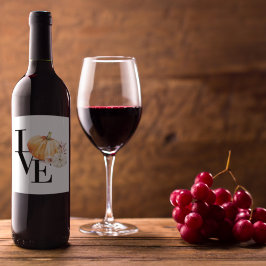 Modern Watercolor Orange Pumpkin With Love Weinetikett