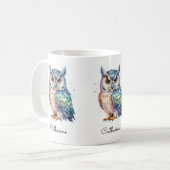 Modern Watercolor Owl Custom Name Kaffeetasse (Vorderseite Links)