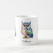 Modern Watercolor Owl Custom Name Kaffeetasse (Mittel)