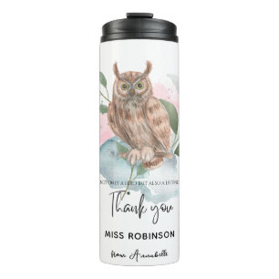 Modern Watercolor Owl Danke, Lehrer Thermosbecher