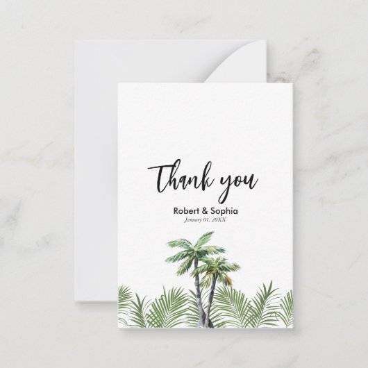Modern Watercolor Palm Tree Wedding Vielen Dank Mitteilungskarte (Vorderseite)