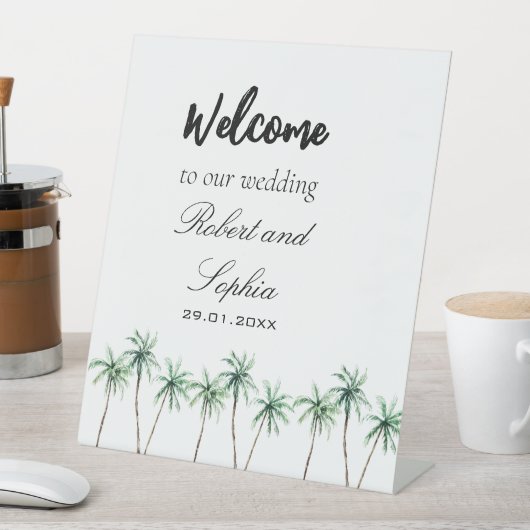 Modern Watercolor Palme Tree Hochzeit Paradies Sockelschild (In Situ)