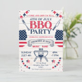 Modern Watercolor Patriotic 4. Juli GRILLEN Einladung (Stehend Vorderseite)