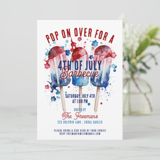 Modern Watercolor Patriotic 4. Juli Party Einladung (Stehend Vorderseite)