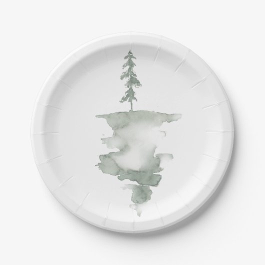 Modern Watercolor Pine Tree Paper Plate Pappteller (Vorderseite)