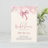 Modern Watercolor Pink Bow Bridal Shower Party Einladung (Stehend Vorderseite)