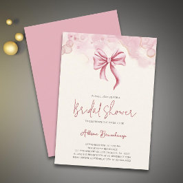 Modern Watercolor Pink Bow Bridal Shower Party Einladung