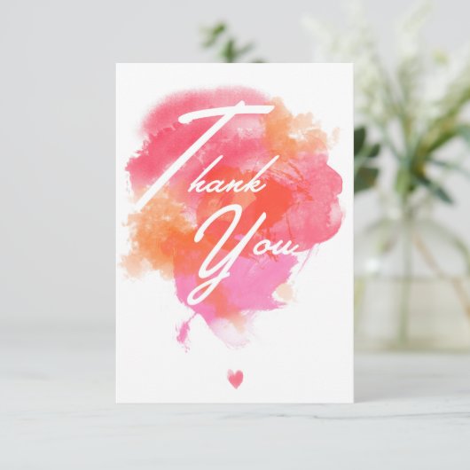 Modern, watercolor pink orange dankeskarte (Stehend Vorderseite)