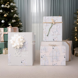 Modern Watercolor Polar Bear Weihnachtstypografie Geschenkpapier Set