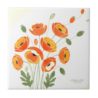 Modern Watercolor Poppies Fliese