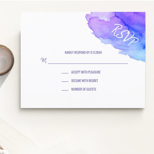 Modern Watercolor Purple Blue RSVP Insert Cards