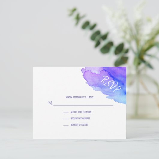 Modern Watercolor Purple Blue RSVP Insert Cards (Stehend Vorderseite)