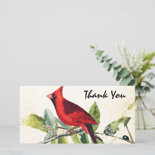 Modern Watercolor Red Kardinal Beerdigung Danke (Stehend Vorderseite)