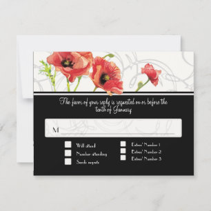 Modern Watercolor Red Poppy Poppies Wirbel Black RSVP Karte