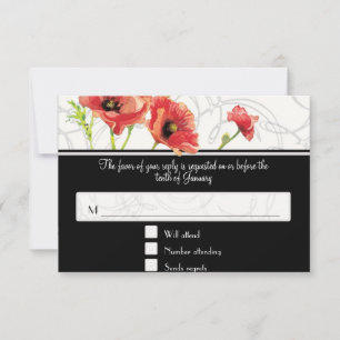 Modern Watercolor Red Poppy Poppies Wirbel Black RSVP Karte