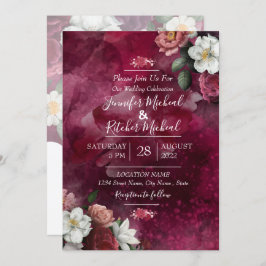 Modern Watercolor Red ruby Burgund Blumenmotiv  Einladung