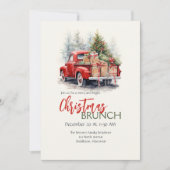 Modern Watercolor Red Truck Grün Weihnachten Party Einladung (Vorderseite)