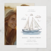Modern Watercolor Sailing Yacht Save the Date  Einladung (Vorne/Hinten)