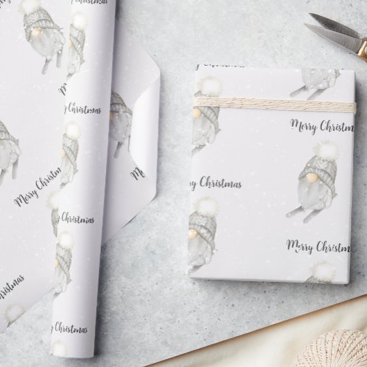 Modern Watercolor Schneeflocken Niedlich Gnome Wei Geschenkpapier