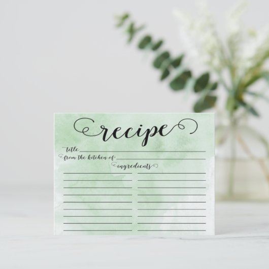 Modern Watercolor Script Brautparty Rezept Card Postkarte (Stehend Vorderseite)
