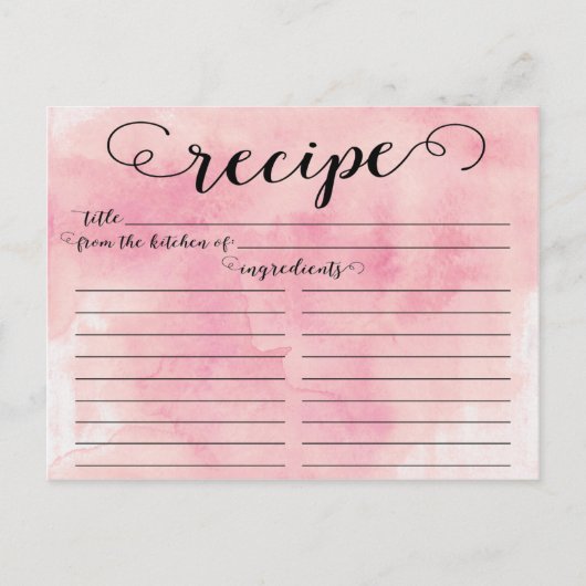 Modern Watercolor Script Brautparty Rezept Card Postkarte (Vorderseite)