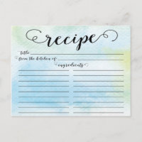 Modern Watercolor Script Brautparty Rezept Card