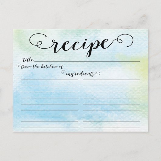 Modern Watercolor Script Brautparty Rezept Card Postkarte (Vorderseite)