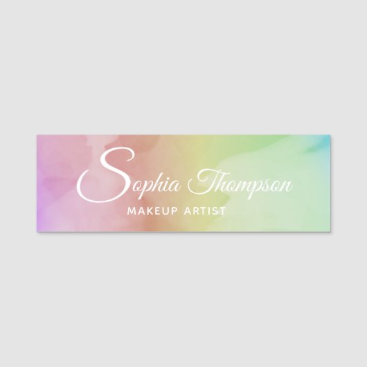 Modern Watercolor Script Rainbow Pastell Namensschild (Vorderseite)