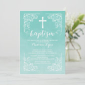 Modern Watercolor Taufe Christening Cross Einladung (Stehend Vorderseite)