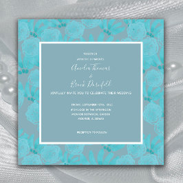 Modern Watercolor Teal Blue Floral Design Wedding Einladung