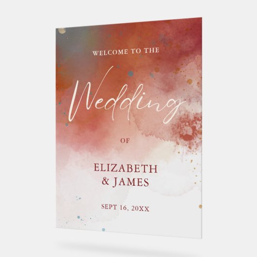 Modern Watercolor Terracotta Boho Wedding Willkomm Acrylschild (Winkel)