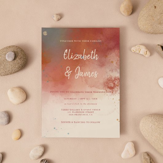 Modern Watercolor Terracotta Desert Boho Wedding Einladung