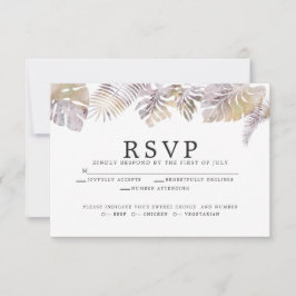 Modern Watercolor Tropical Foliage Mauve Gold RSVP Karte