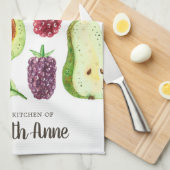 Modern Watercolor Tropical Fruits Food Script Name Geschirrtuch (Viertel Falte)