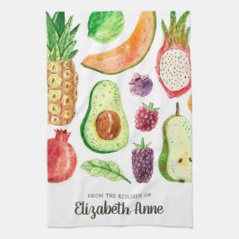 Modern Watercolor Tropical Fruits Food Script Name Geschirrtuch