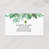 Modern Watercolor, tropisches grünes Blattwerk Visitenkarte (Rückseite)