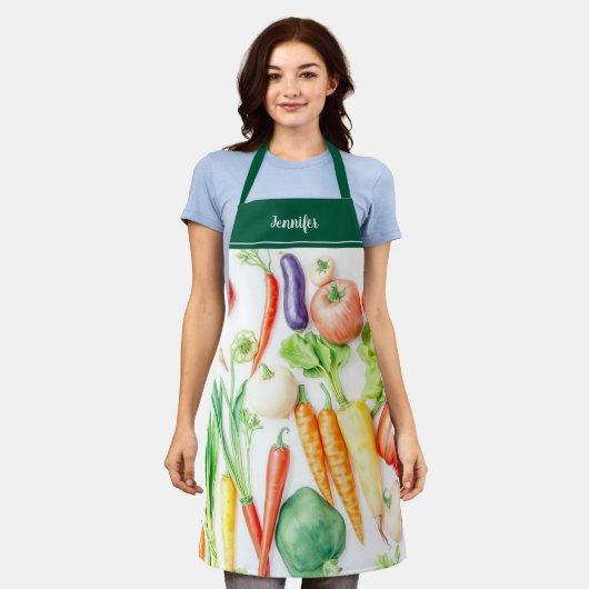 Modern watercolor vegetables pattern personalized schürze (Getragen)