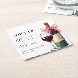 Modern Watercolor Vino Before Vows Bridal Shower Rechteckiger Pappuntersetzer