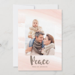 Modern Watercolor Wash PEACE Foto Card | Blüte Feiertagskarte