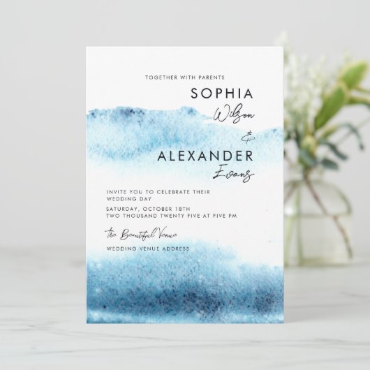 Modern Watercolor Wedding Invitations.  Einladung (Stehend Vorderseite)