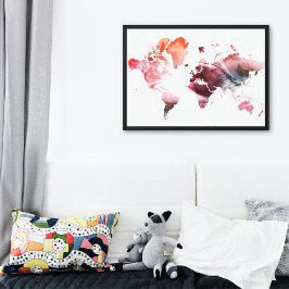 Modern Watercolor Weltkarte Leinwanddruck