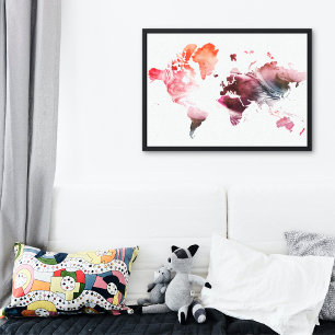 Modern Watercolor Weltkarte Leinwanddruck