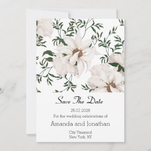 Modern Watercolor White Roses Save the Date Karte