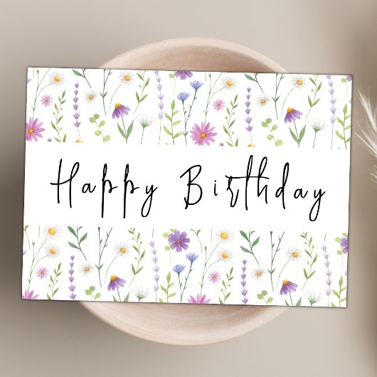 Modern Watercolor Wildblume Thema Happy Birthday Karte