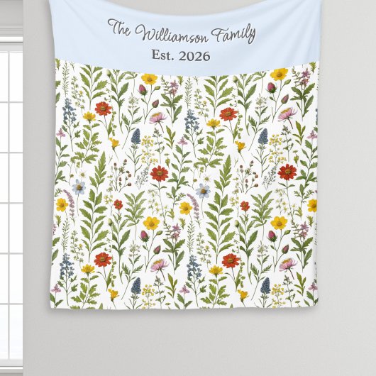 Modern Watercolor Wildflower Pattern Personalized Fleecedecke