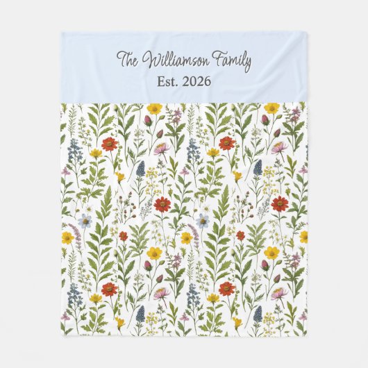 Modern Watercolor Wildflower Pattern Personalized Fleecedecke (Vorderseite)